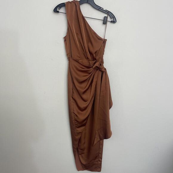 MISHA Brooks Satin Midi Dress one shoulder Copper size XS New $378 msrp - Picture 8 of 8